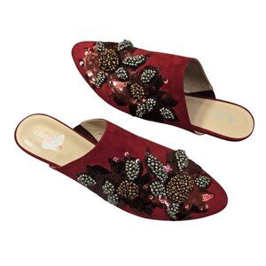 Charles by Charles David Fickle Dark Red Maroon Beaded Sequined Mules Boho